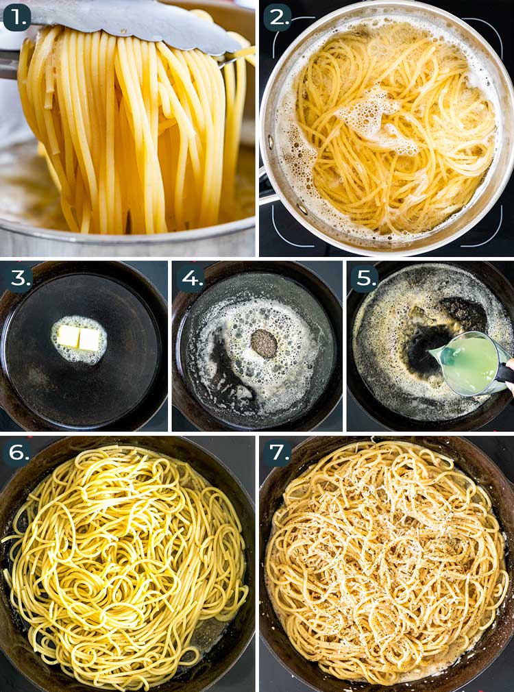 process shots showing how to make Cacio e Pepe