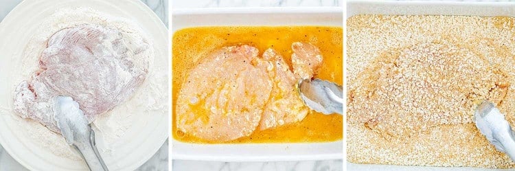 process shots showing how to make chicken parmesan.