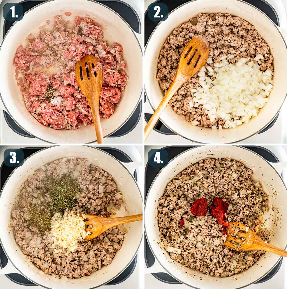 process shots showing how to make lasagna soup.