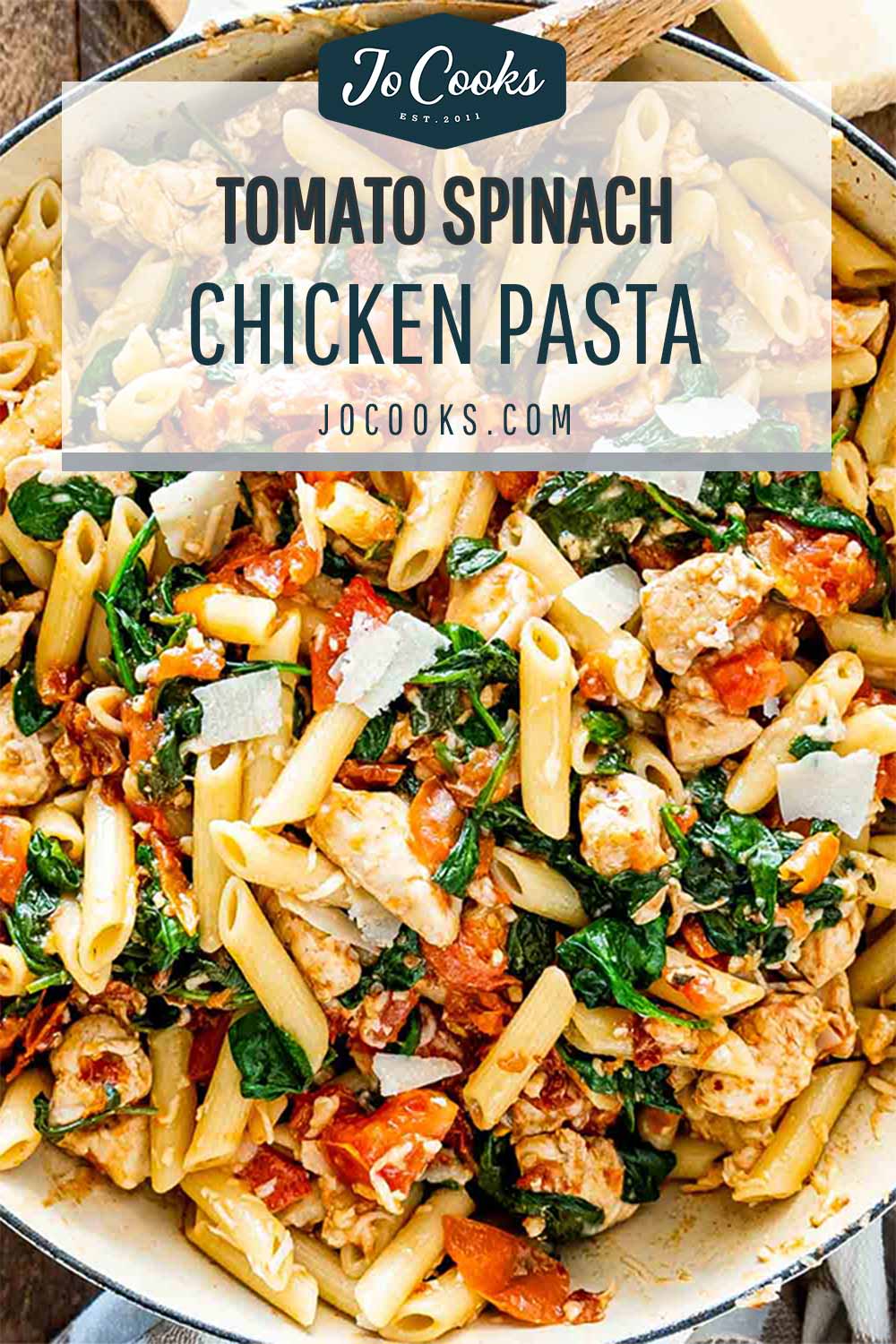 pin for tomato spinach chicken pasta.