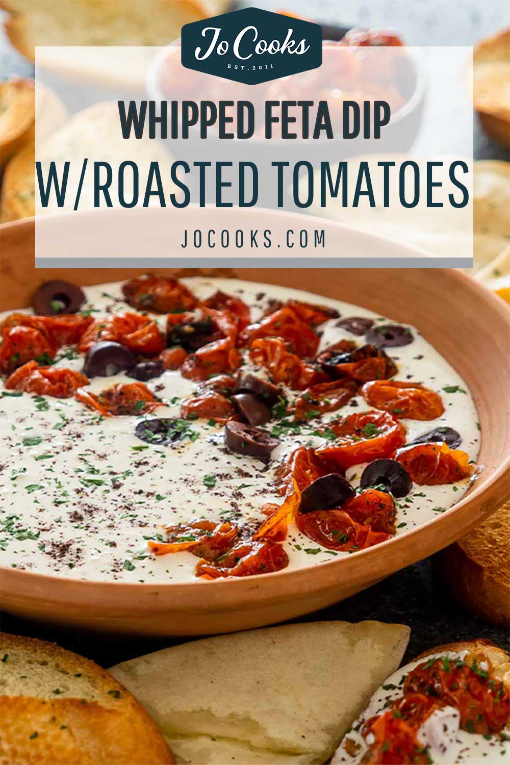 pin for whipped feta dip with roasted tomatoes.